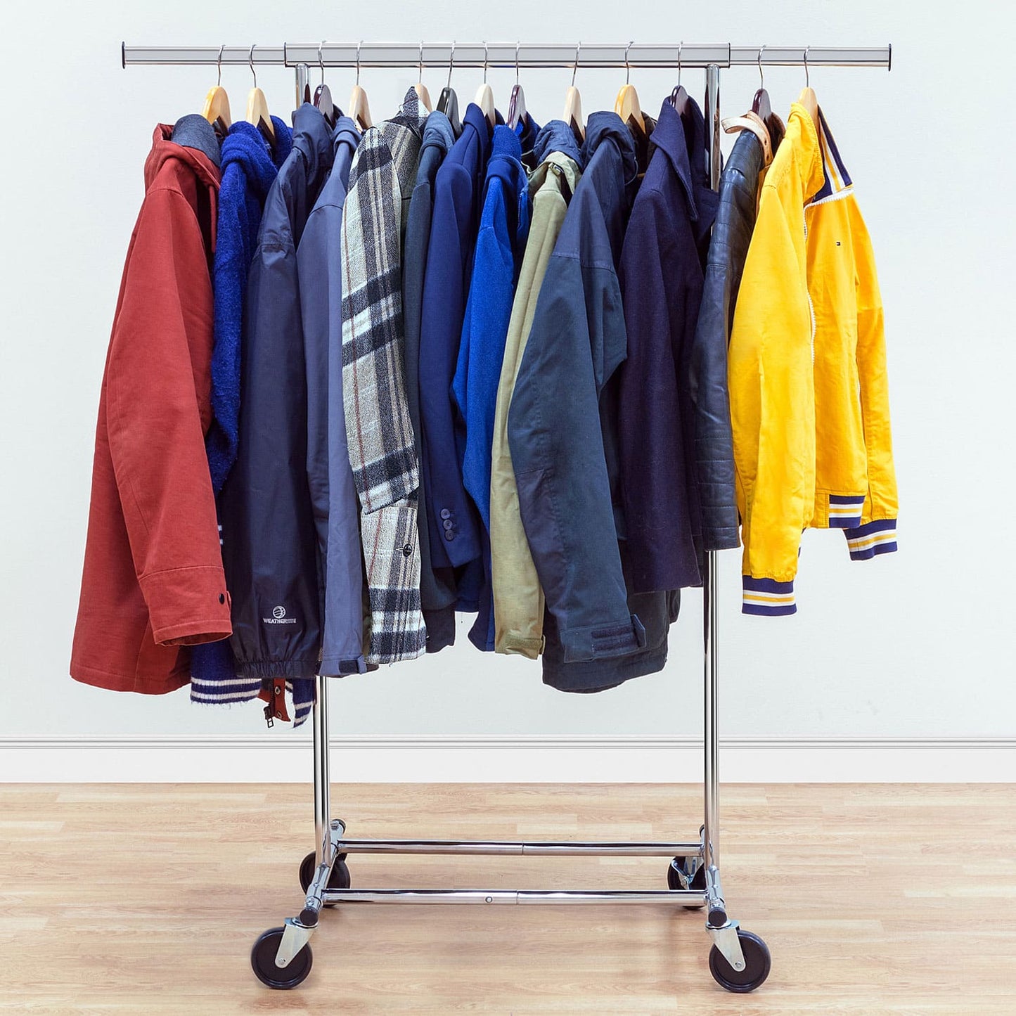 Cabideiro, estável, pode suportar até 100 kg, guarda-roupa com rodinhas, comprimento extensível, aço cromado, Tatkraft Darren, 9