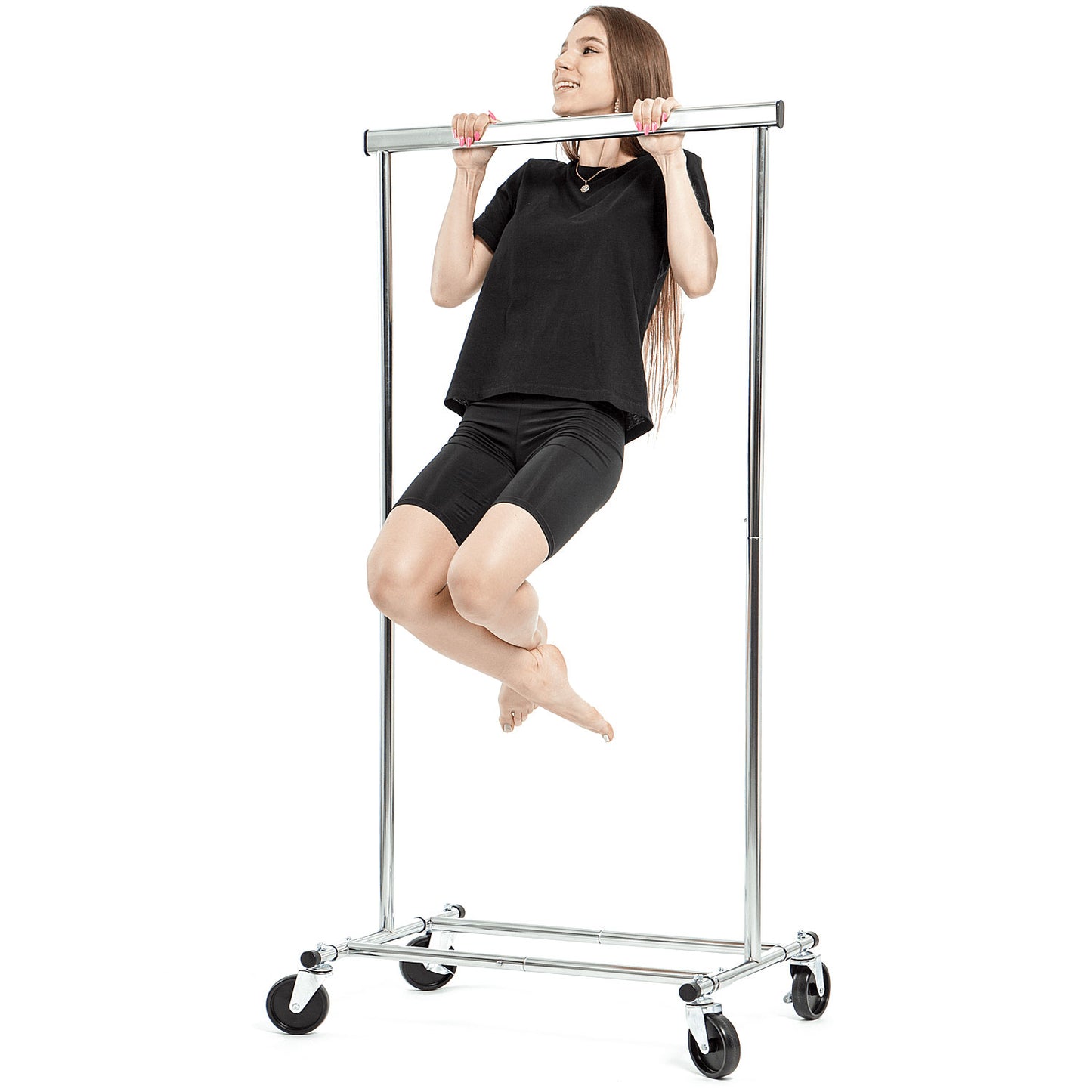 Cabideiro, estável, pode suportar até 100 kg, guarda-roupa com rodinhas, comprimento extensível, aço cromado, Tatkraft Darren, 1