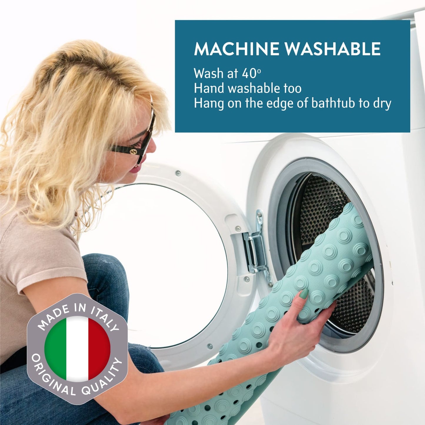 Tapete de banho Premium Italy, antiderrapante para idosos e crianças, 60x60cm, azul, Tatkraft Detail, 6