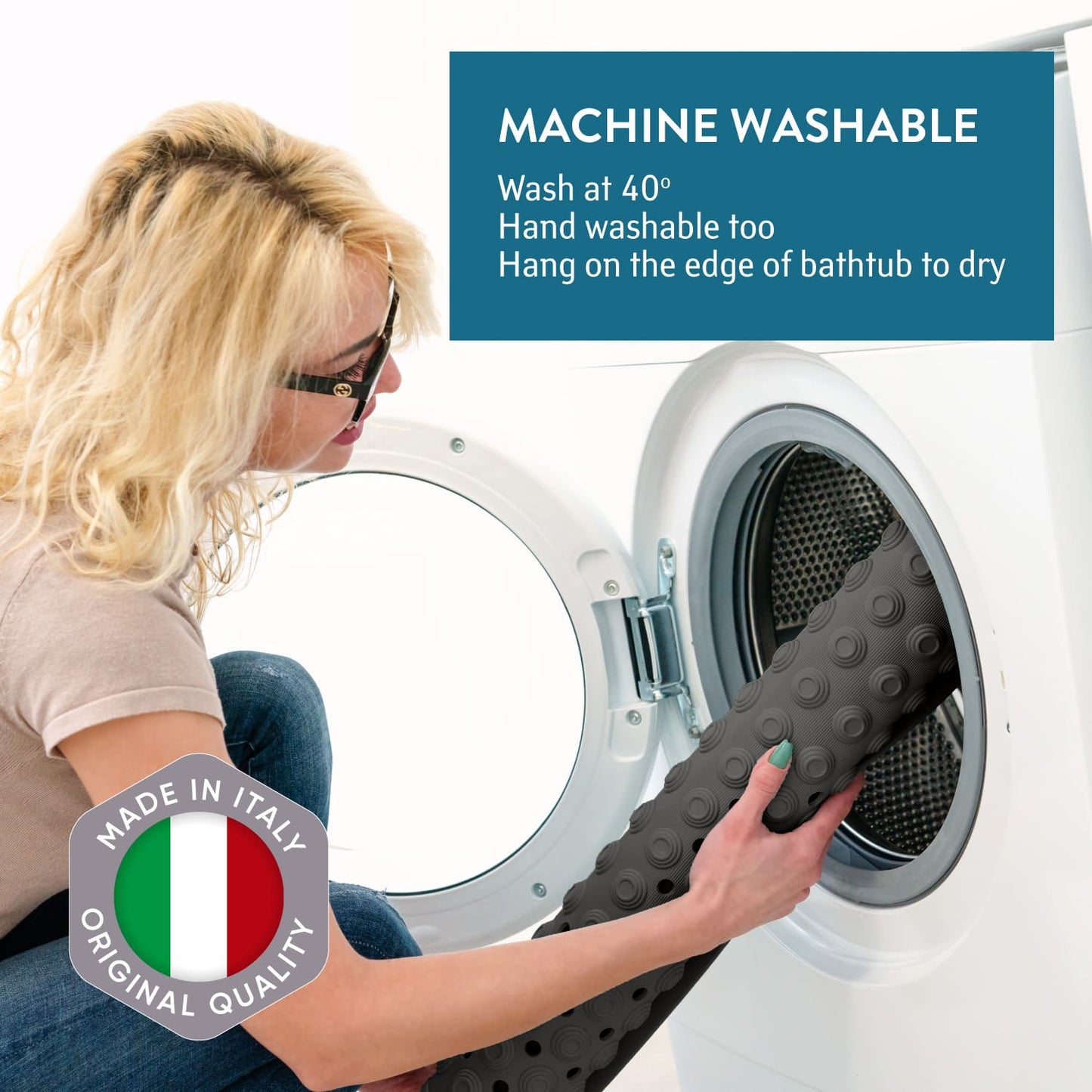 Tapete de banho, tapete de banho antiderrapante para idosos e crianças, 60x60cm, preto, Tatkraft Detail, 6