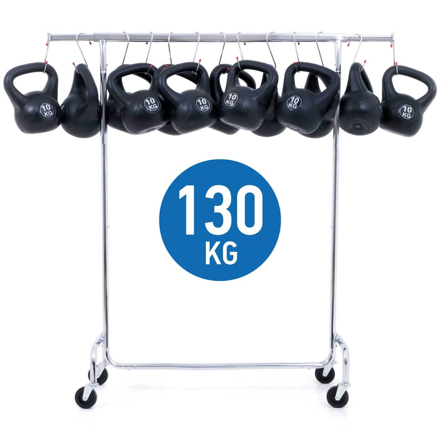 Cabide resistente, sobre rodas, pode suportar até 130 kg, cabide estável, ajustável, aço cromado, Tatkraft Didrik, 8