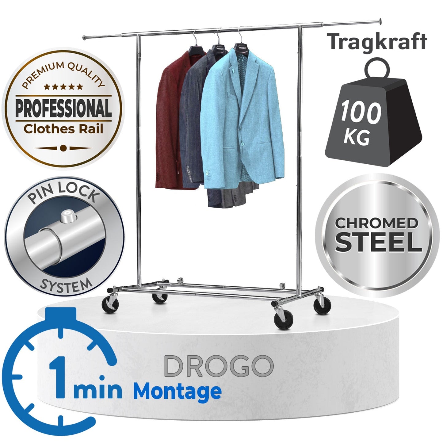 Guarda-roupa dobrável, cabideiro resistente, guarda-roupa de tecido, estável, com rodas, até 100 kg, Tatkraft Drogo & Big, 5