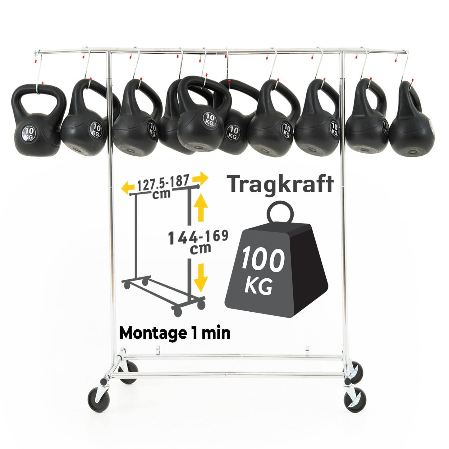 Guarda-roupa dobrável, cabideiro resistente, guarda-roupa de tecido, estável, com rodas, até 100 kg, Tatkraft Drogo & Big, 8
