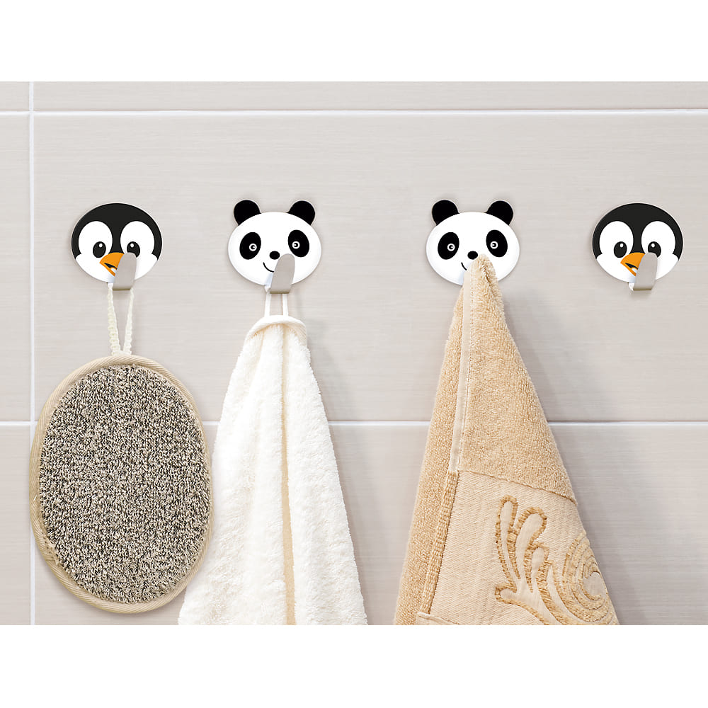 Pacote de 4 ganchos adesivos para crianças, suporte de toalha feito de aço inoxidável, Tatkraft Friends, 4