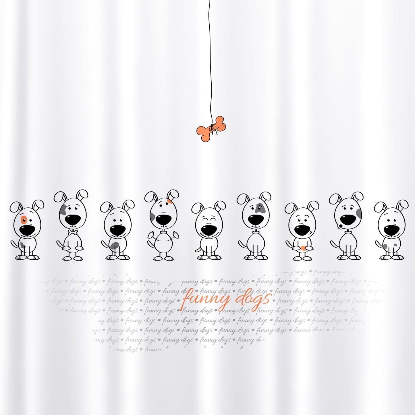 Cortina de chuveiro, com 12 argolas, cortina de banho, poliéster têxtil, 180x180 cm, Tatkraft Funny Dogs, 2