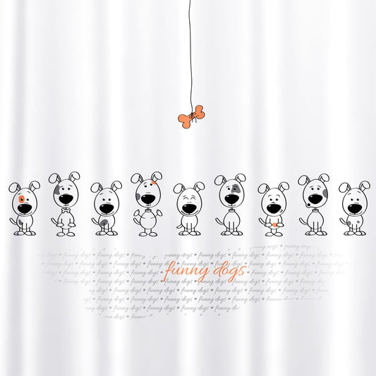 Cortina de chuveiro, com 12 argolas, cortina de banho, poliéster têxtil, 180x180 cm, Tatkraft Funny Dogs, 2