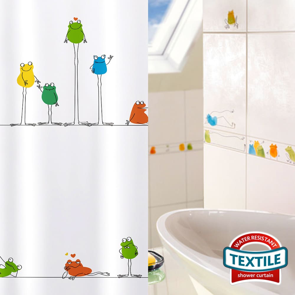 Cortina de chuveiro, cortina de chuveiro moderna, com 12 argolas, 180x180 cm, poliéster têxtil, Tatkraft Funny Frogs, 1