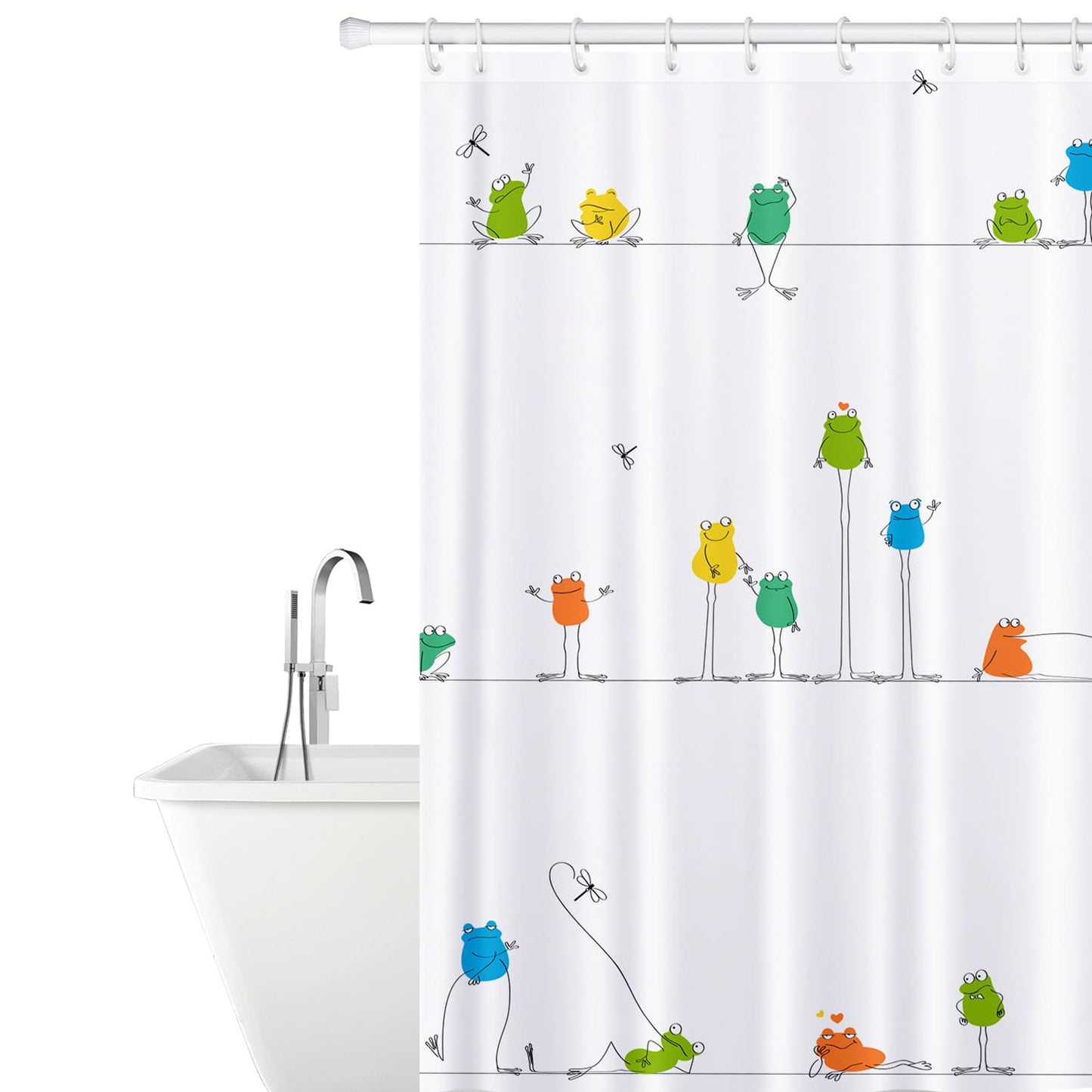 Cortina de chuveiro, cortina de chuveiro moderna, com 12 argolas, 180x180 cm, poliéster têxtil, Tatkraft Funny Frogs, 2