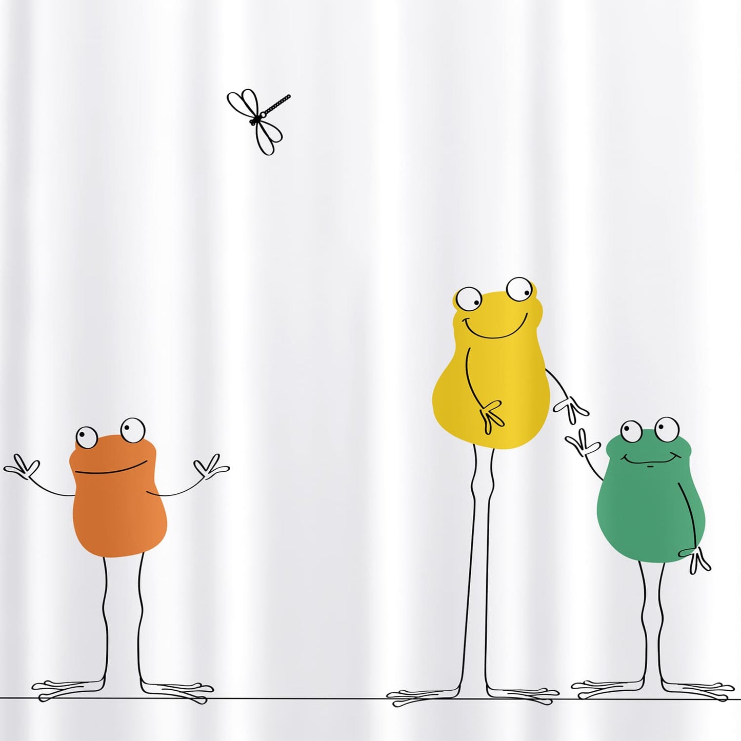 Cortina de chuveiro, cortina de chuveiro moderna, com 12 argolas, 180x180 cm, poliéster têxtil, Tatkraft Funny Frogs, 3
