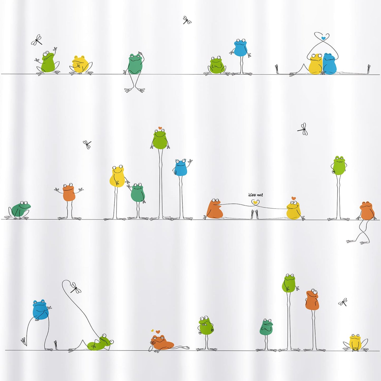 Cortina de chuveiro, cortina de chuveiro moderna, com 12 argolas, 180x180 cm, poliéster têxtil, Tatkraft Funny Frogs, 4