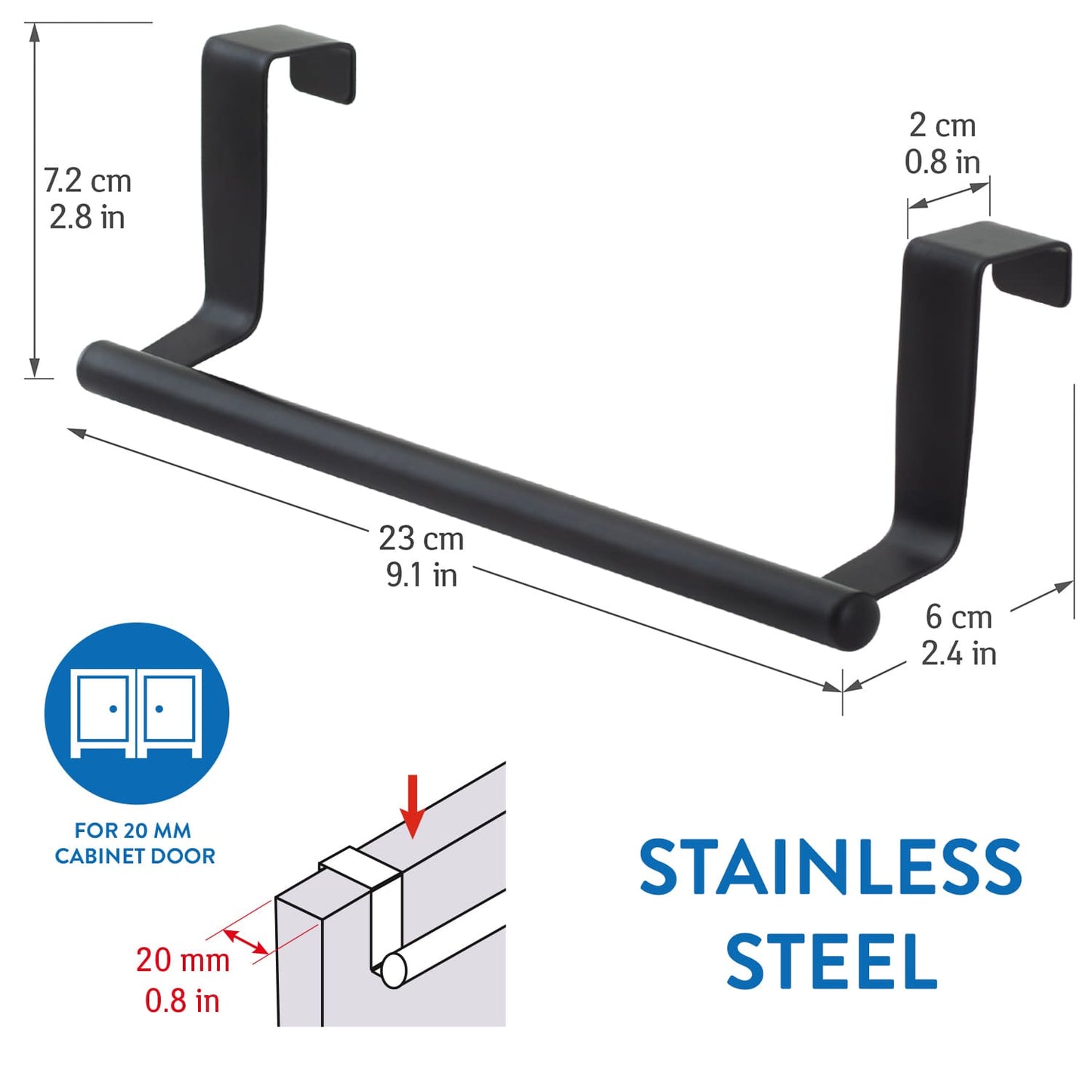 Gancho para porta, porta toalha, aço inoxidável escovado, Tatkraft Horizon Black, 5