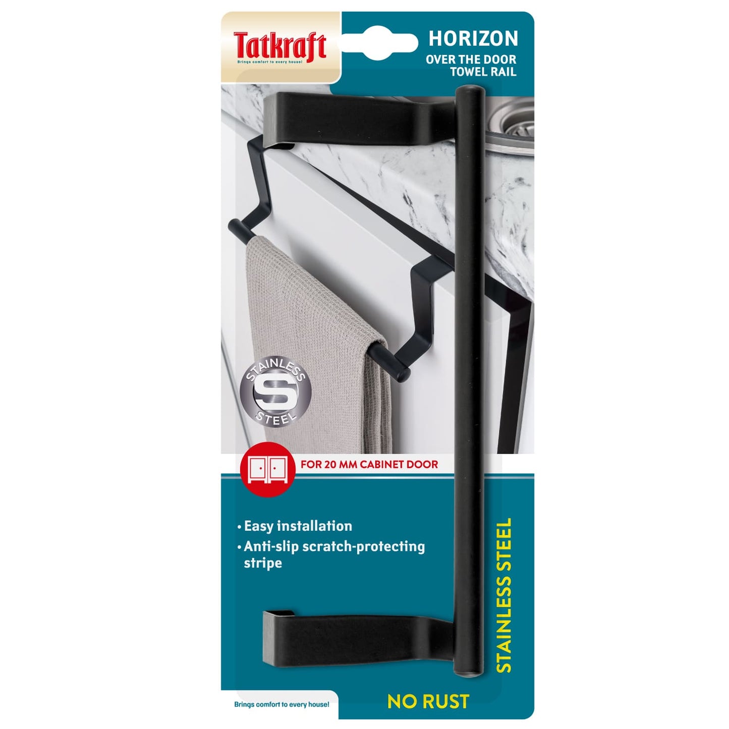 Gancho para porta, porta toalha, aço inoxidável escovado, Tatkraft Horizon Black, 7