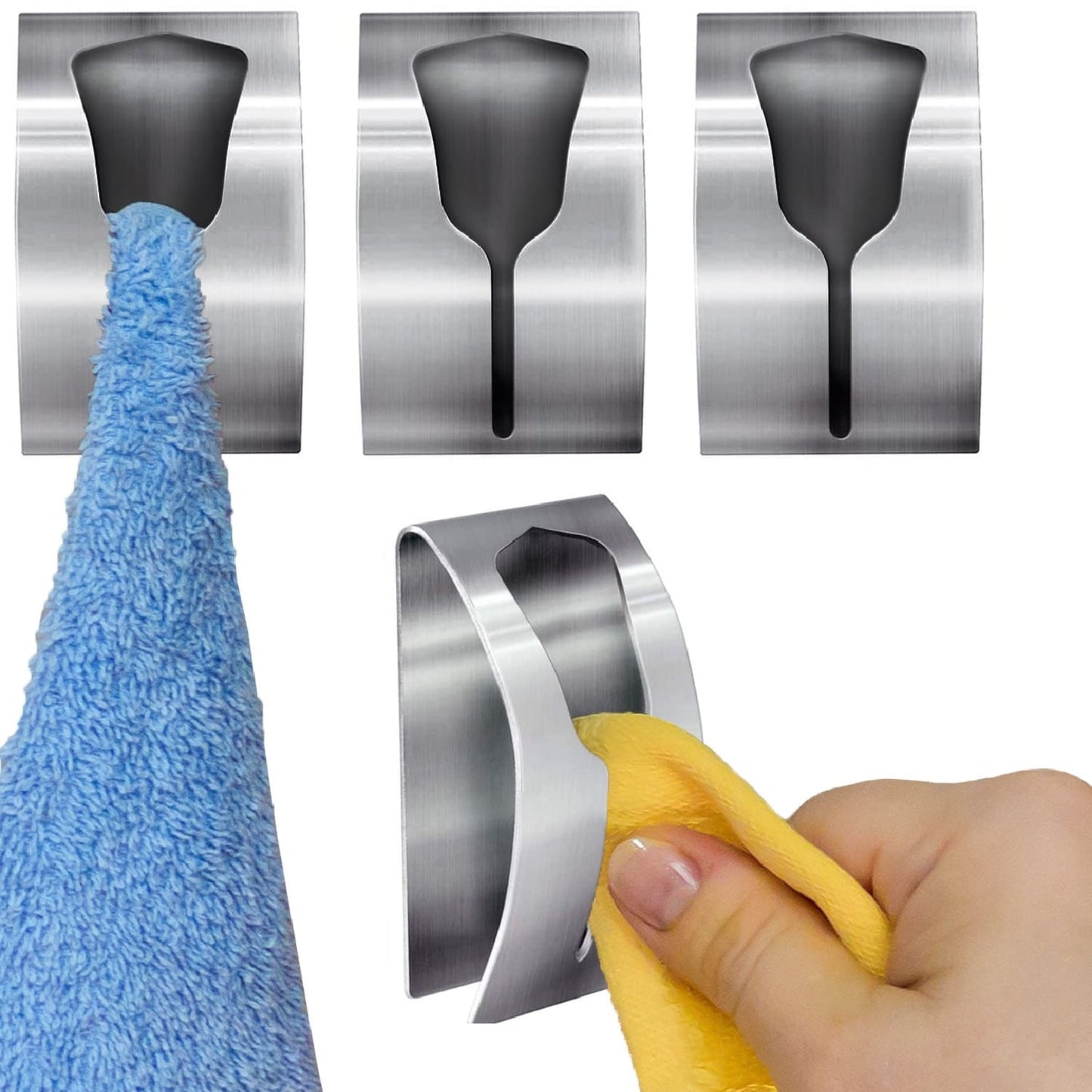 Conjunto de 4 porta-toalhas para banheiro e cozinha, porta-toalha sem furar, prendedor de toalha, Tatkraft Ida, 1