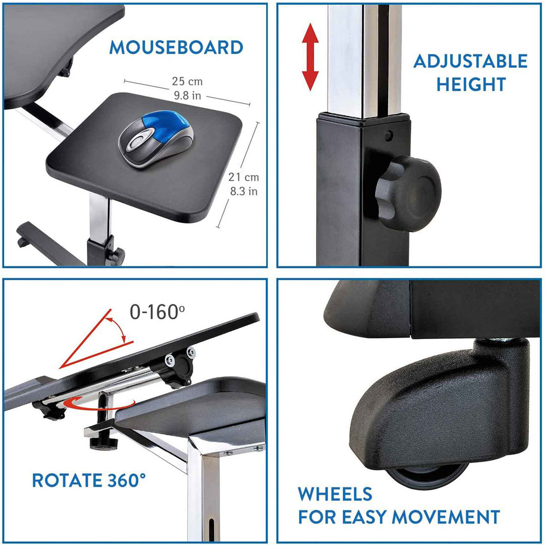 Mesa para laptop, mesa para laptop ajustável em altura, mesa para laptop, sofá para laptop, com rodas, Tatkraft Joy, 10