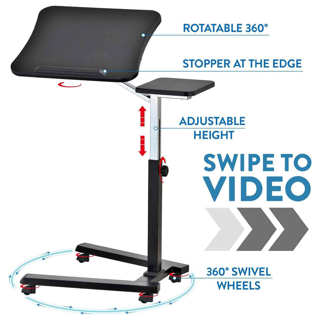 Mesa para laptop, mesa para laptop ajustável em altura, mesa para laptop, sofá para laptop, com rodas, Tatkraft Joy, 3