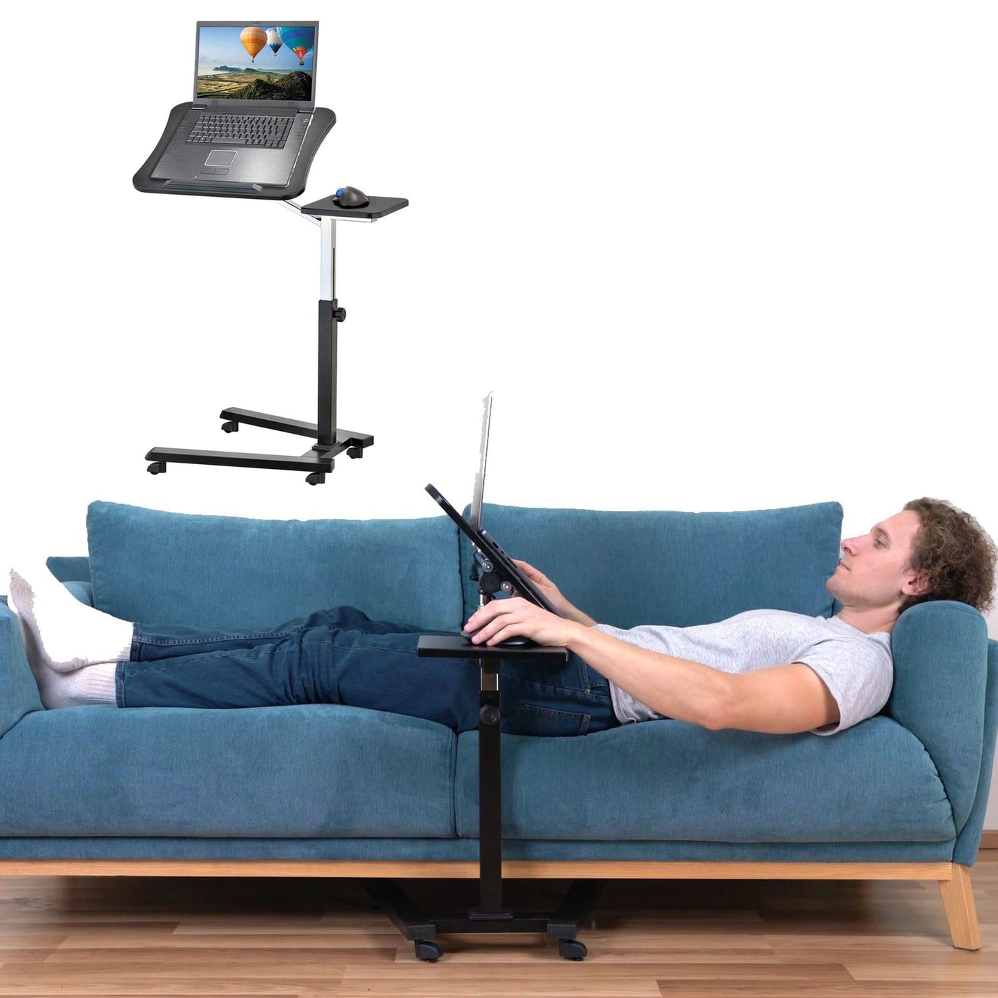 Mesa para laptop, mesa para laptop ajustável em altura, mesa para laptop, sofá para laptop, com rodas, Tatkraft Joy, 6