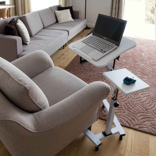 Mesa para laptop ajustável em altura, sofá para mesa para laptop, com prateleira para mouse, com rodas, aço, branco, Tatkraft Like, 2
