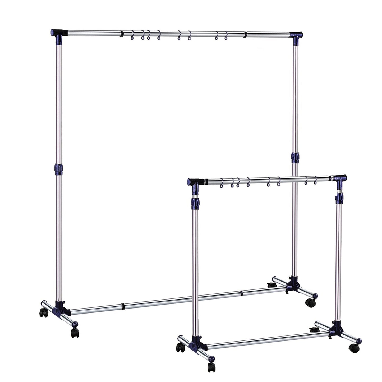Cabideiro, cabideiro sobre rodas, comprimento e altura extensíveis, cabide, feito de aço inoxidável, Tatkraft New York, 8