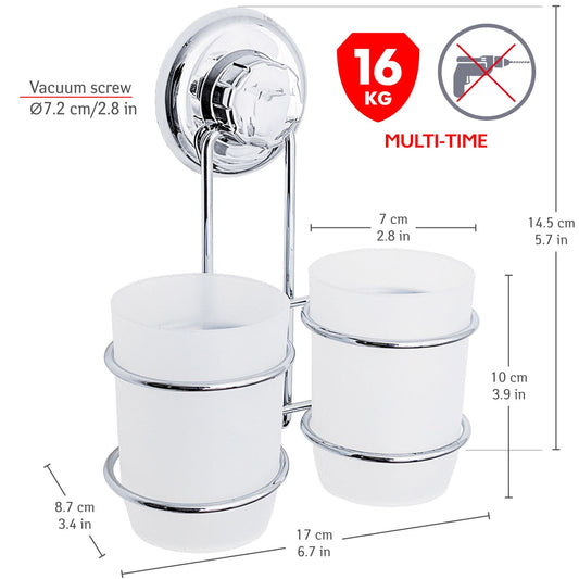 Suporte de escova de dentes de parede, ventosa de 2 xícaras, fácil de montar sem ferramentas, Tatkraft Odr, 2