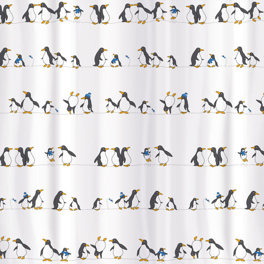 Cortina de chuveiro com 12 argolas, poliéster têxtil, 180x180 cm, Tatkraft Penguins, 2