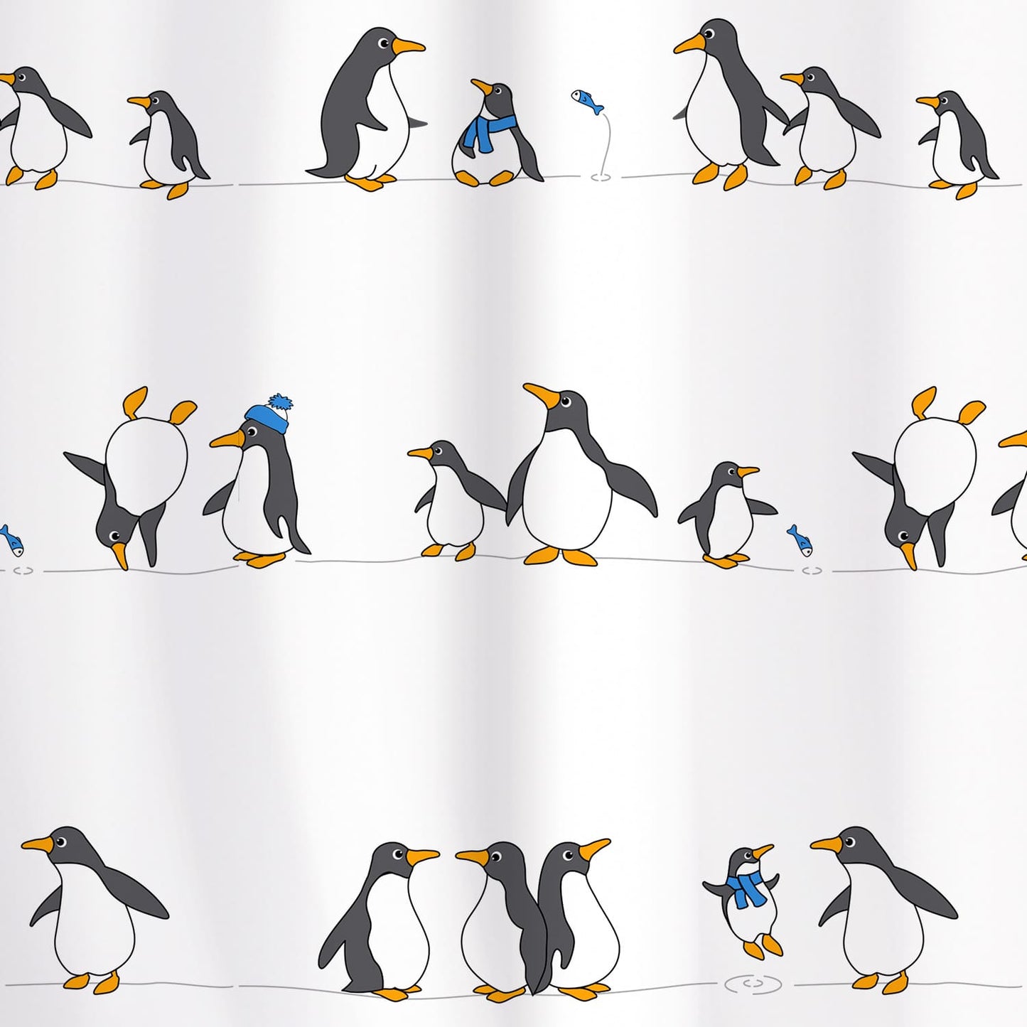 Cortina de chuveiro com 12 argolas, poliéster têxtil, 180x180 cm, Tatkraft Penguins, 3