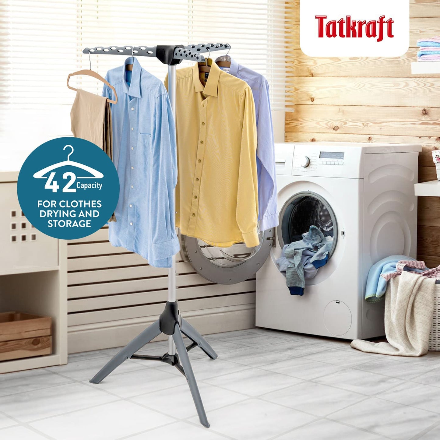 Torre de arejamento de roupas, arejador de roupas que economiza espaço para blusas e camisas, para 42 cabides, Tatkraft Pine, 7