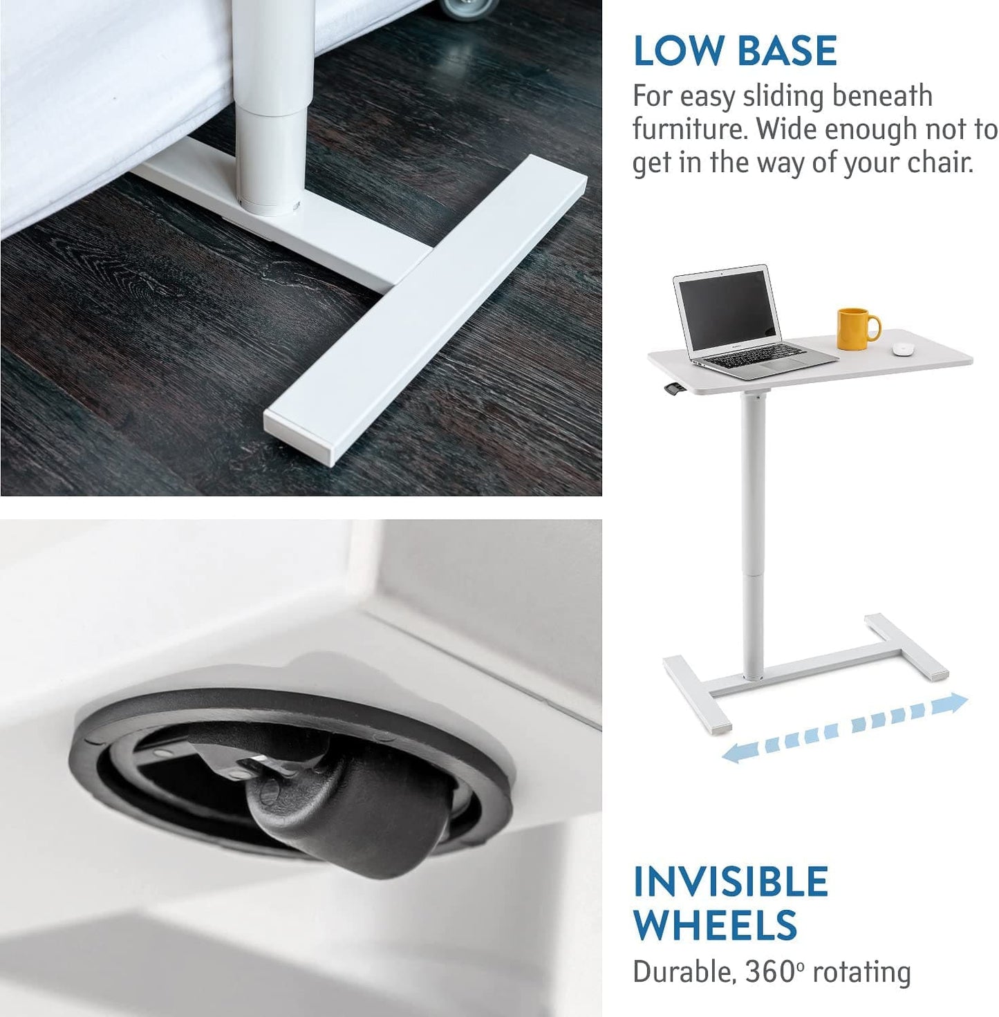 Mesa para laptop, mesa para laptop ajustável em altura, transporte aéreo, sofá para mesa para laptop, branco, Tatkraft Relax, 5
