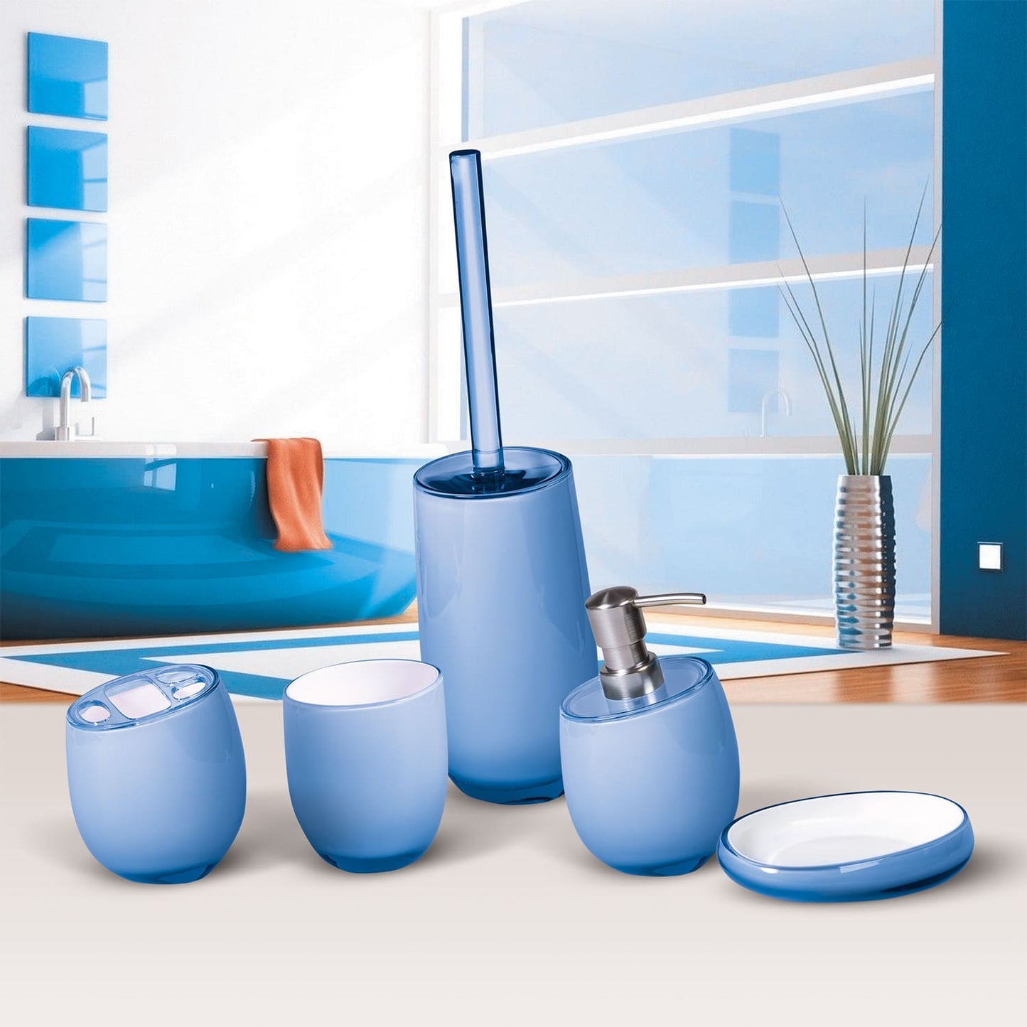 Dispensador de sabão azul, bomba escovada à prova de ferrugem, acrílico multicamadas, Tatkraft Repose, 4