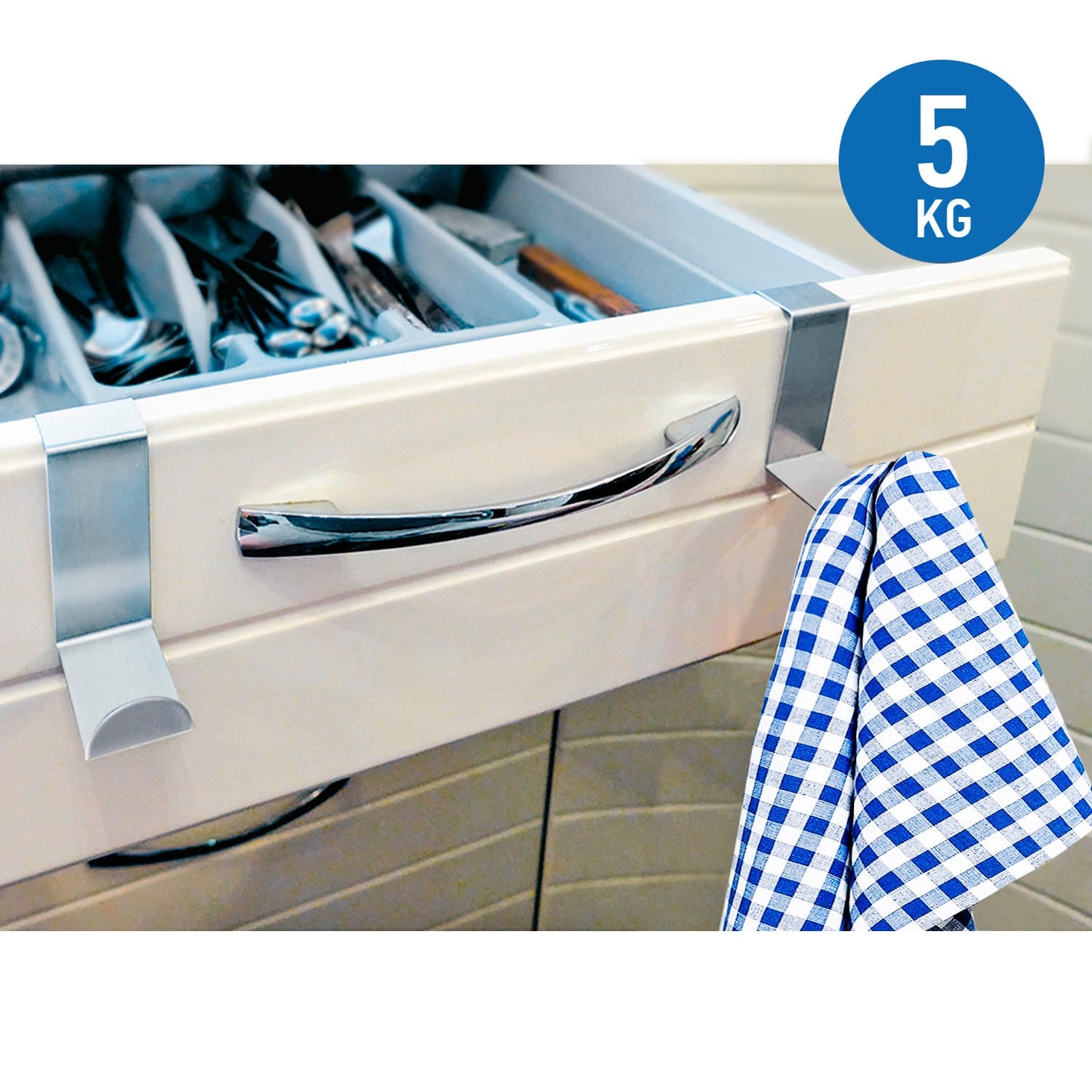 Ganchos para portas em aço inoxidável à prova de ferrugem sem perfuração, conjunto de 6/10, Tatkraft Seger, 5