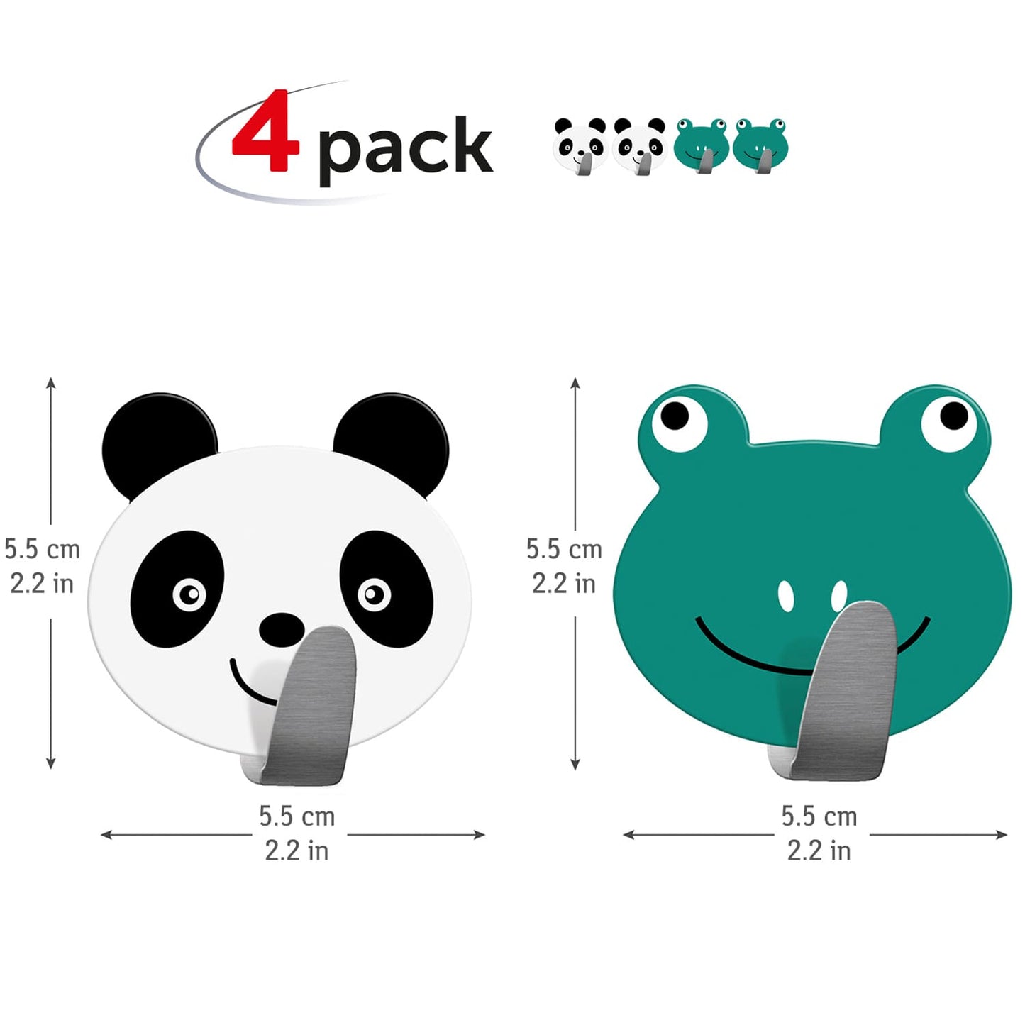 Pack de 4 ganchos adesivos para crianças, porta-toalhas em aço inoxidável, Tatkraft Team, 3