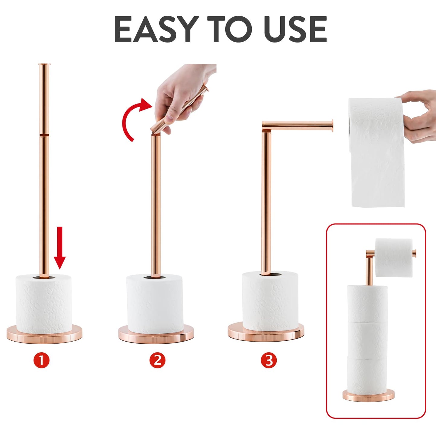 Suporte independente para papel higiênico 2 em 1, aço inoxidável à prova de ferrugem, Tatkraft Tess, 5