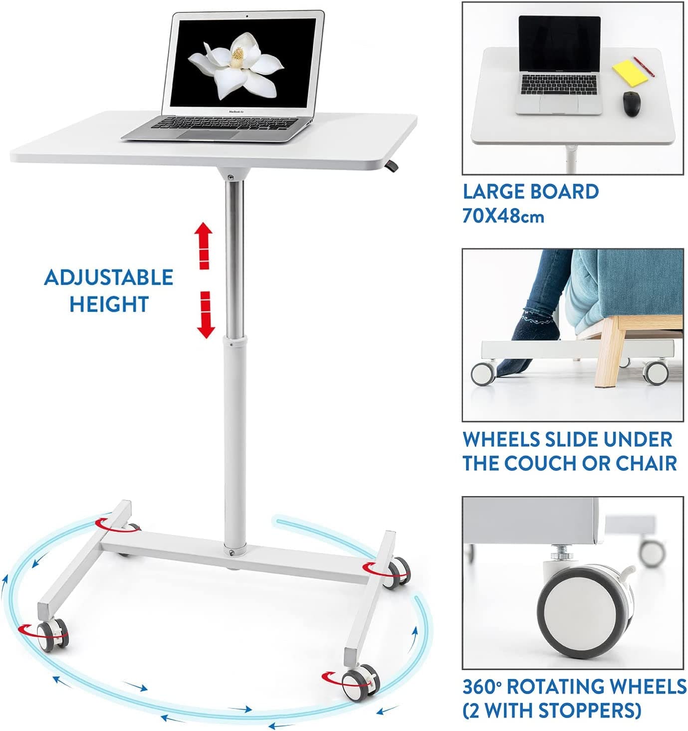 Mesa para laptop, mesa para laptop ajustável em altura, altura 74-114 cm, controle de elevação a gás sem esforço, Tatkraft Trend, 4