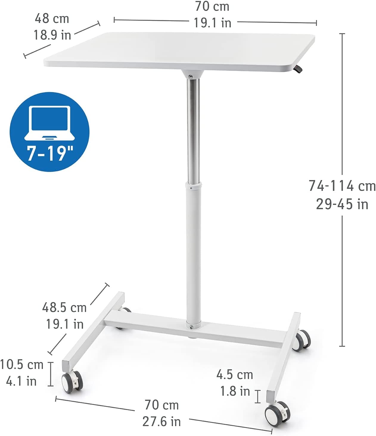 Mesa para laptop, mesa para laptop ajustável em altura, altura 74-114 cm, controle de elevação a gás sem esforço, Tatkraft Trend, 6
