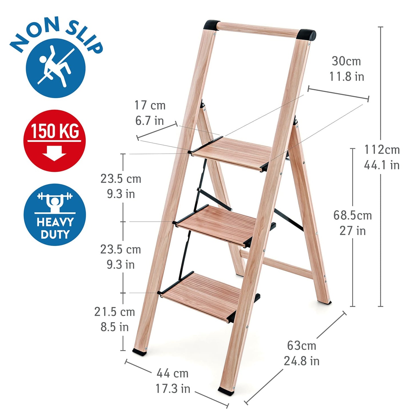 Escada de 3 degraus, capacidade de carga até 150 kg, escada doméstica, estável, degrau dobrável, Tatkraft Up, 3