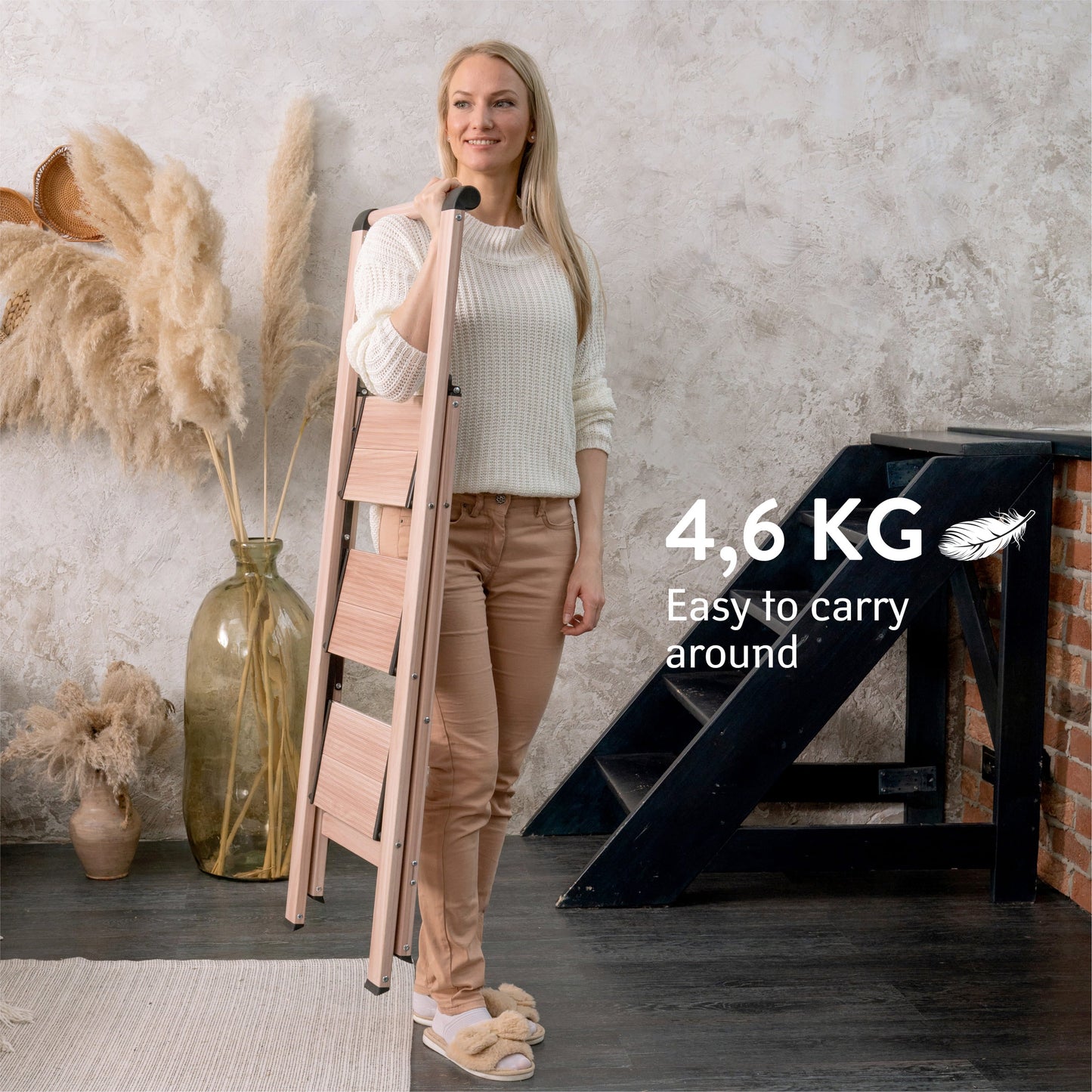 Escada de 3 degraus, capacidade de carga até 150 kg, escada doméstica, estável, degrau dobrável, Tatkraft Up, 5