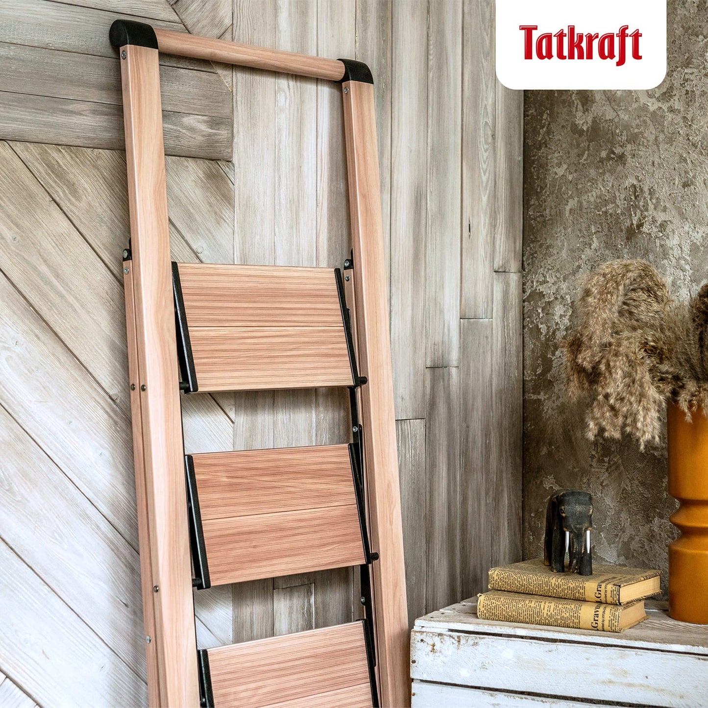 Escada de 3 degraus, capacidade de carga até 150 kg, escada doméstica, estável, degrau dobrável, Tatkraft Up, 8