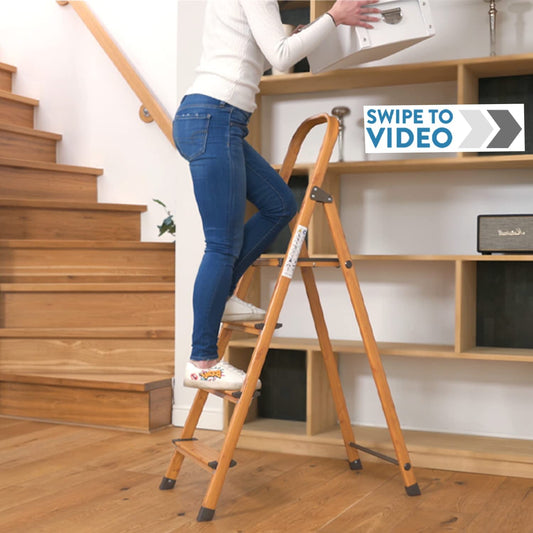 Escada de degraus, escada de 4 degraus, escada estável, carregável até 150 kg, degrau dobrável, Tatkraft Upgrade 4, 2
