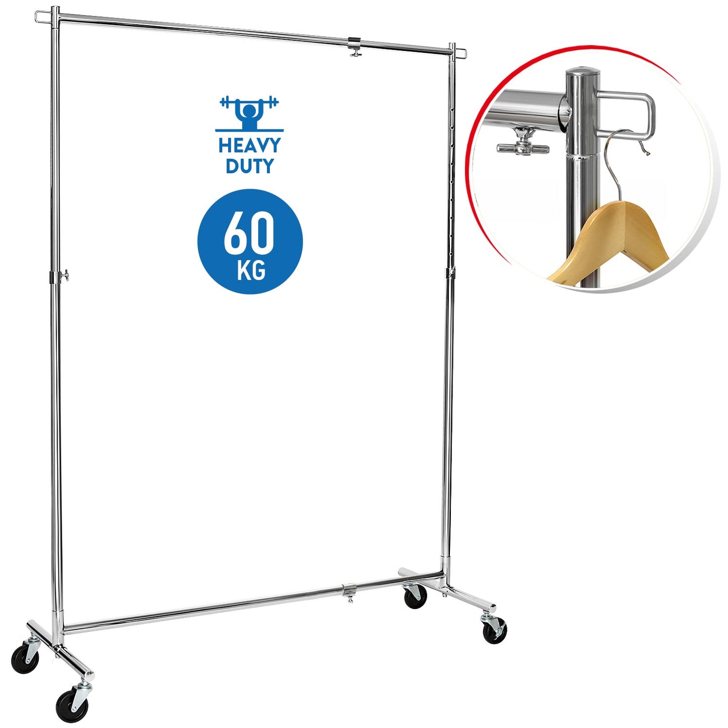 Cabideiro resistente, sobre rodas, até 60 kg, varão extensível, cabideiro, regulável em altura, Tatkraft Urban, 6