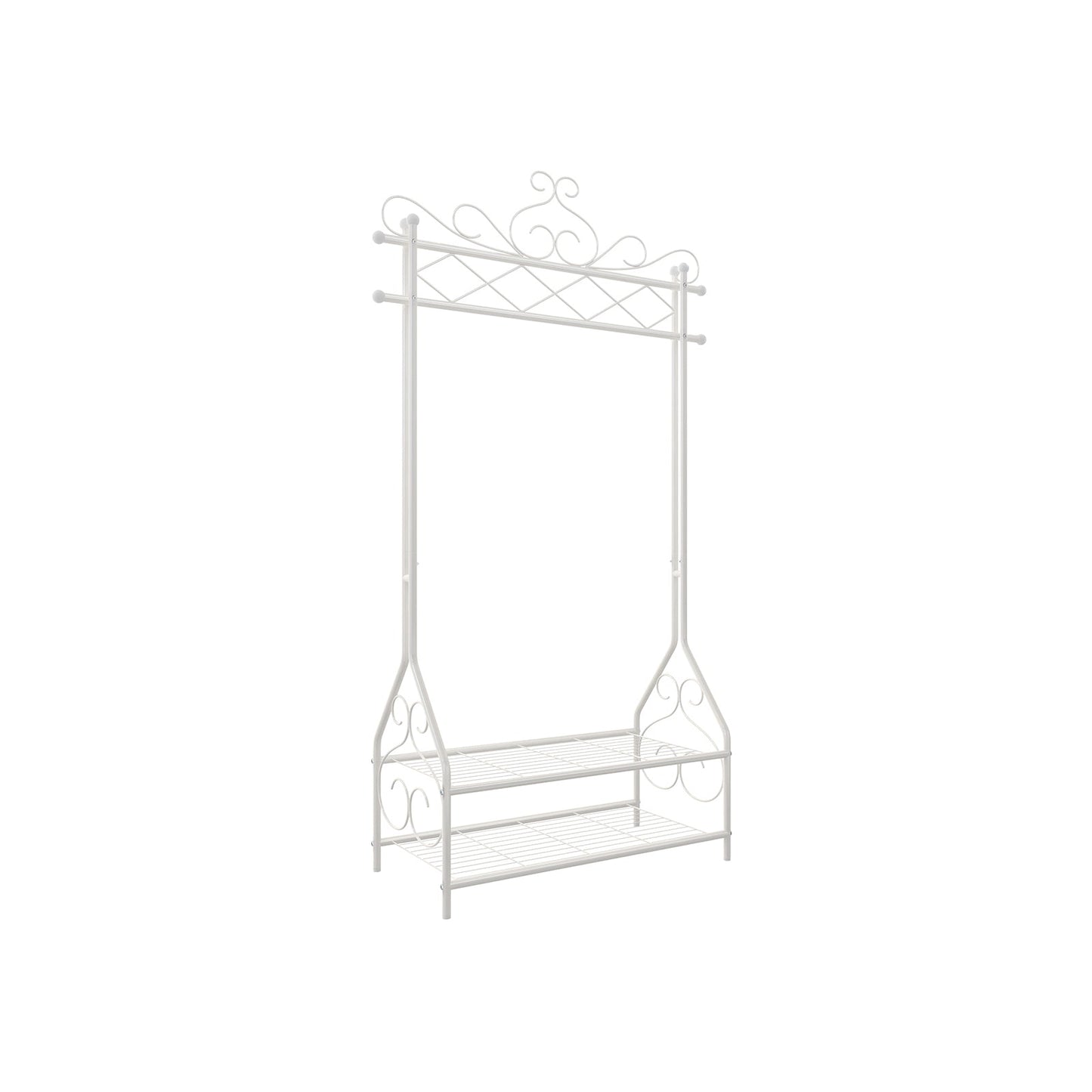 Cabideiro em estilo vintage com varão e 2 prateleiras de metal branco crème, SONGMICS, 4
