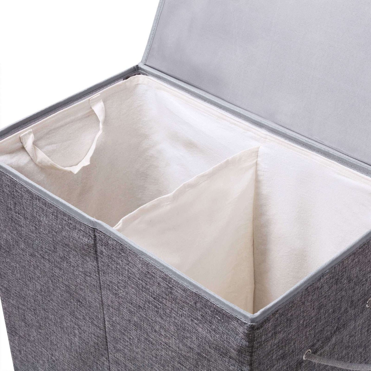 Cesto para roupa suja, 142 L, cesto para roupa suja em imitação de linho, cesto para roupa suja 2 compartimentos, SONGMICS, 3
