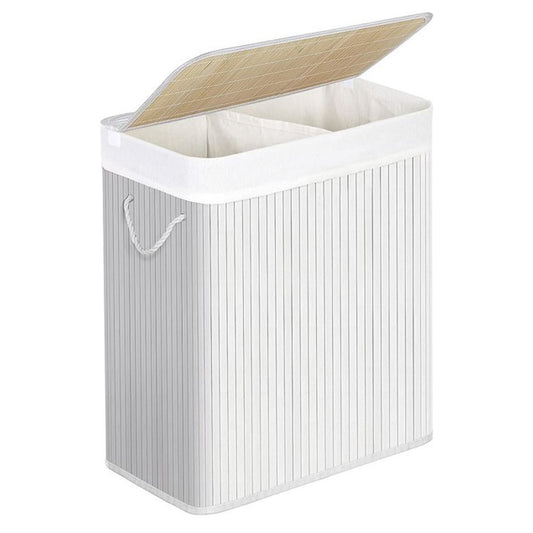 Cesto para roupa suja de bambu, coletor de roupa suja, com 2 compartimentos, caixa para roupa suja 100L, SONGMICS, 1