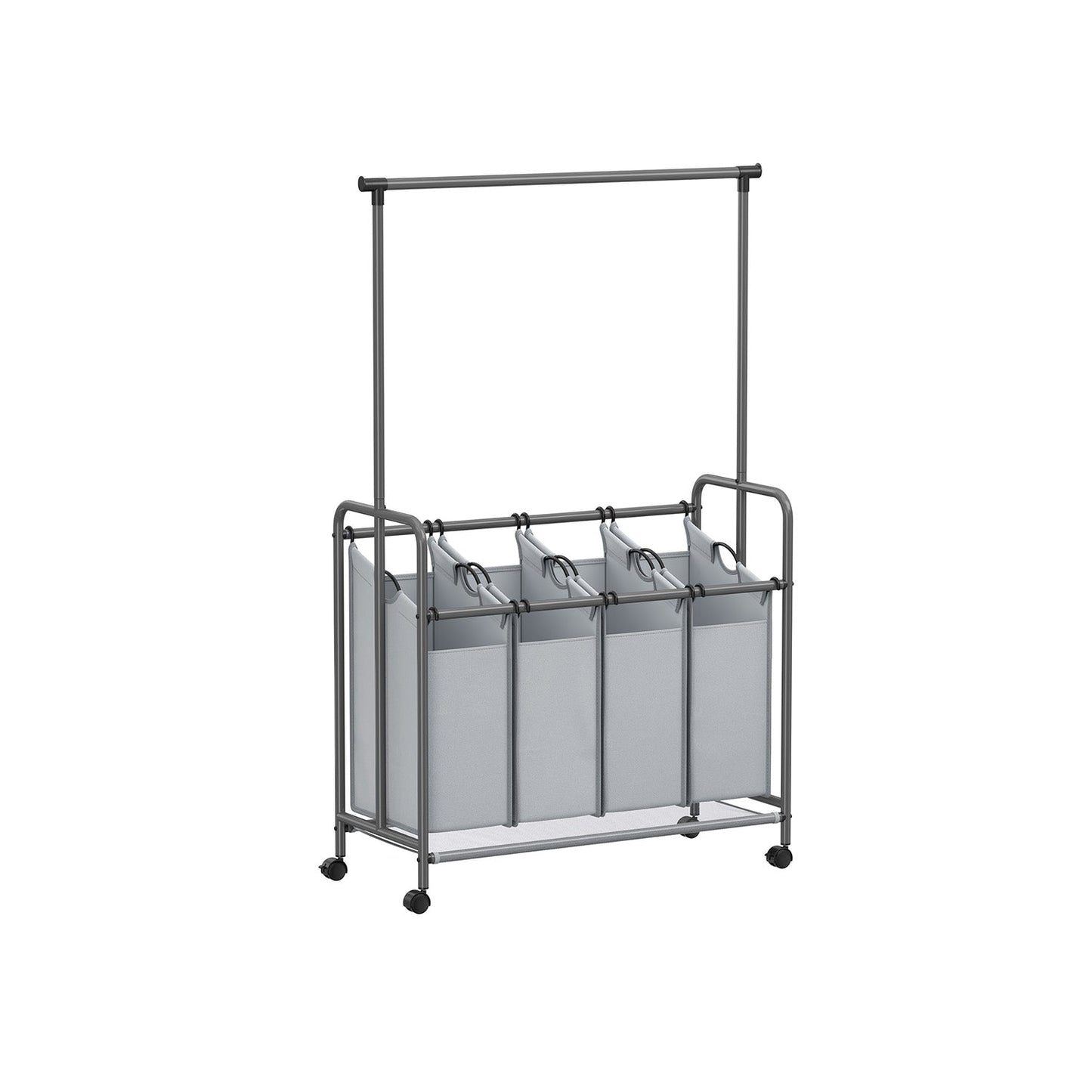 Carrinho de roupa suja com rodas, 4 x 50 litros, classificador de roupa 4 compartimentos, cinza, SONGMICS, 9