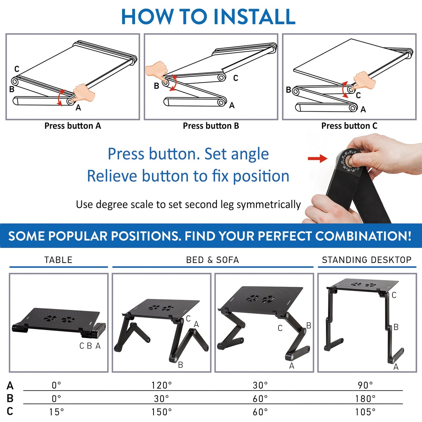 Sofá de mesa para laptop, mesa para laptop, mesa para laptop ajustável em altura, mesa para laptop dobrável, bandeja para mouse, WonderWorker Einstein, 8