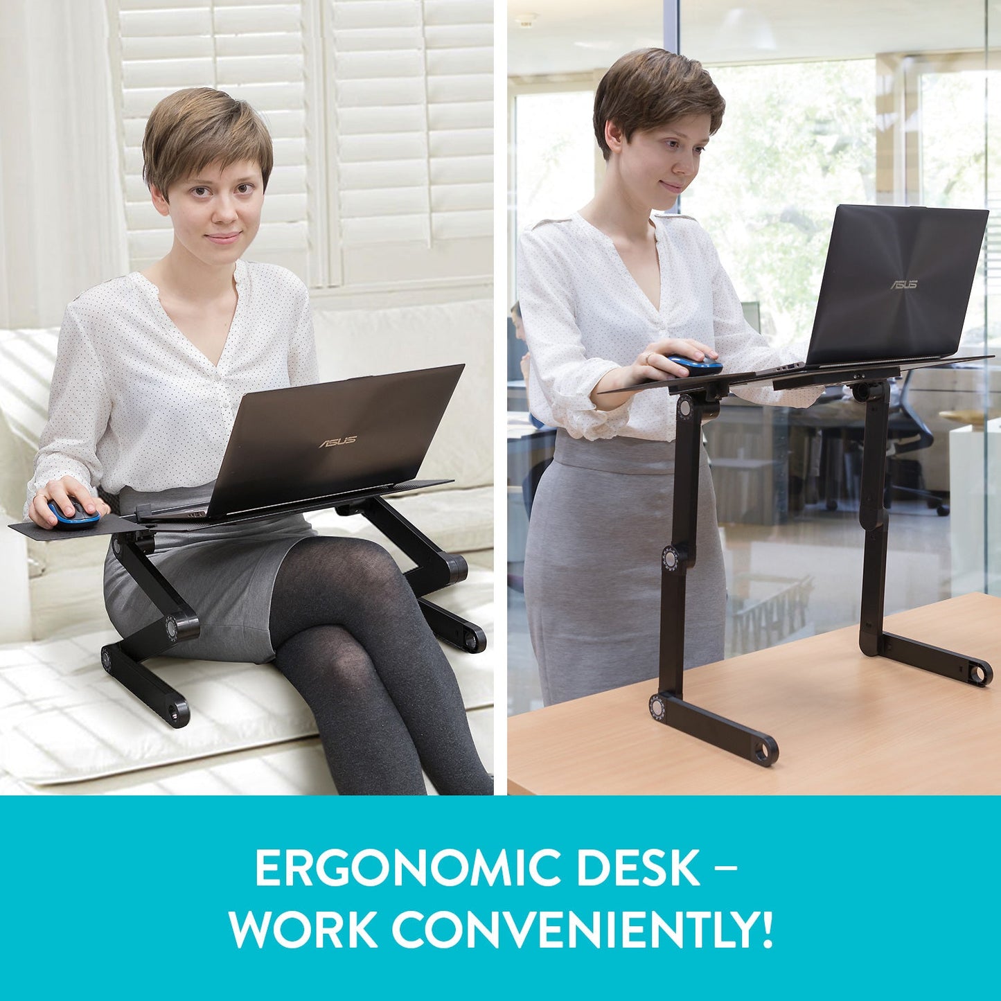 Sofá de mesa para laptop, mesa para laptop, mesa para laptop ajustável em altura, mesa para laptop dobrável, bandeja para mouse, WonderWorker Einstein, 3