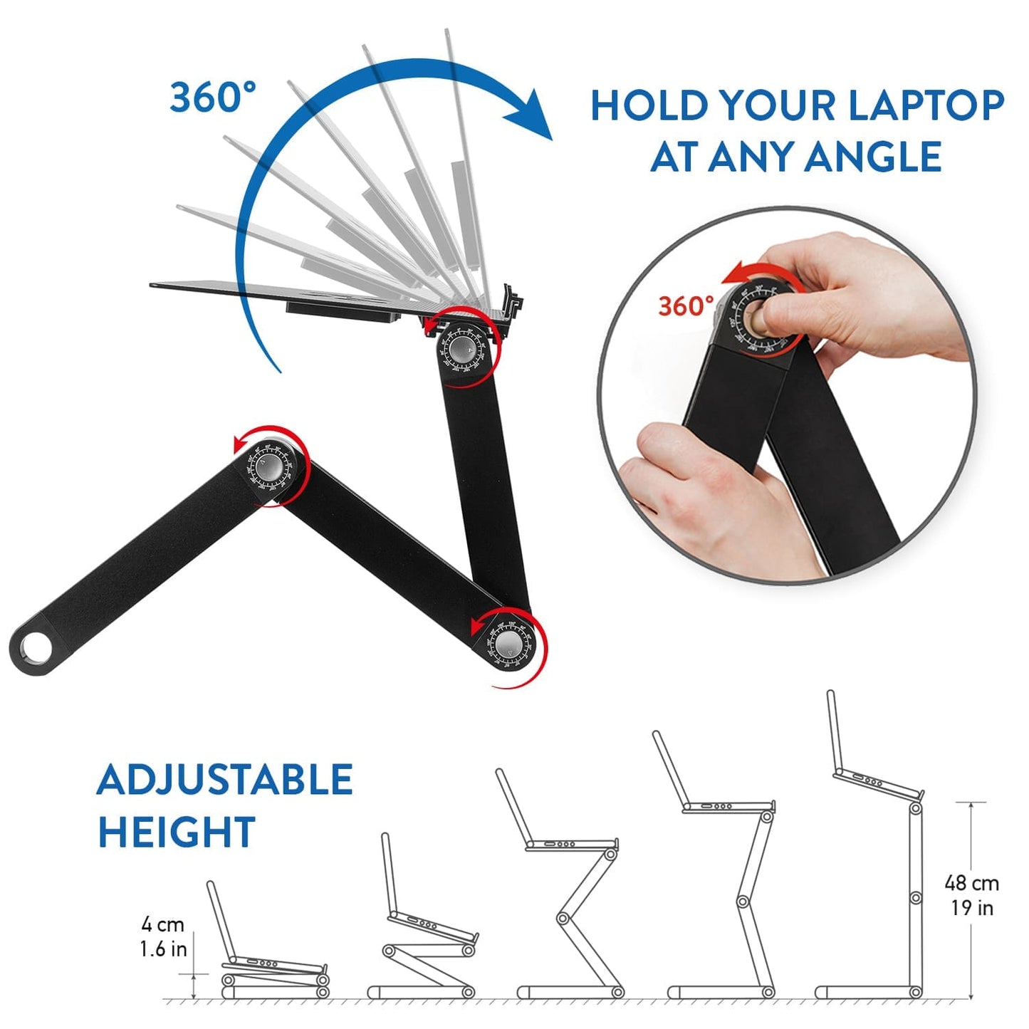 Sofá de mesa para laptop, mesa para laptop, mesa para laptop ajustável em altura, mesa para laptop dobrável, bandeja para mouse, WonderWorker Einstein, 4