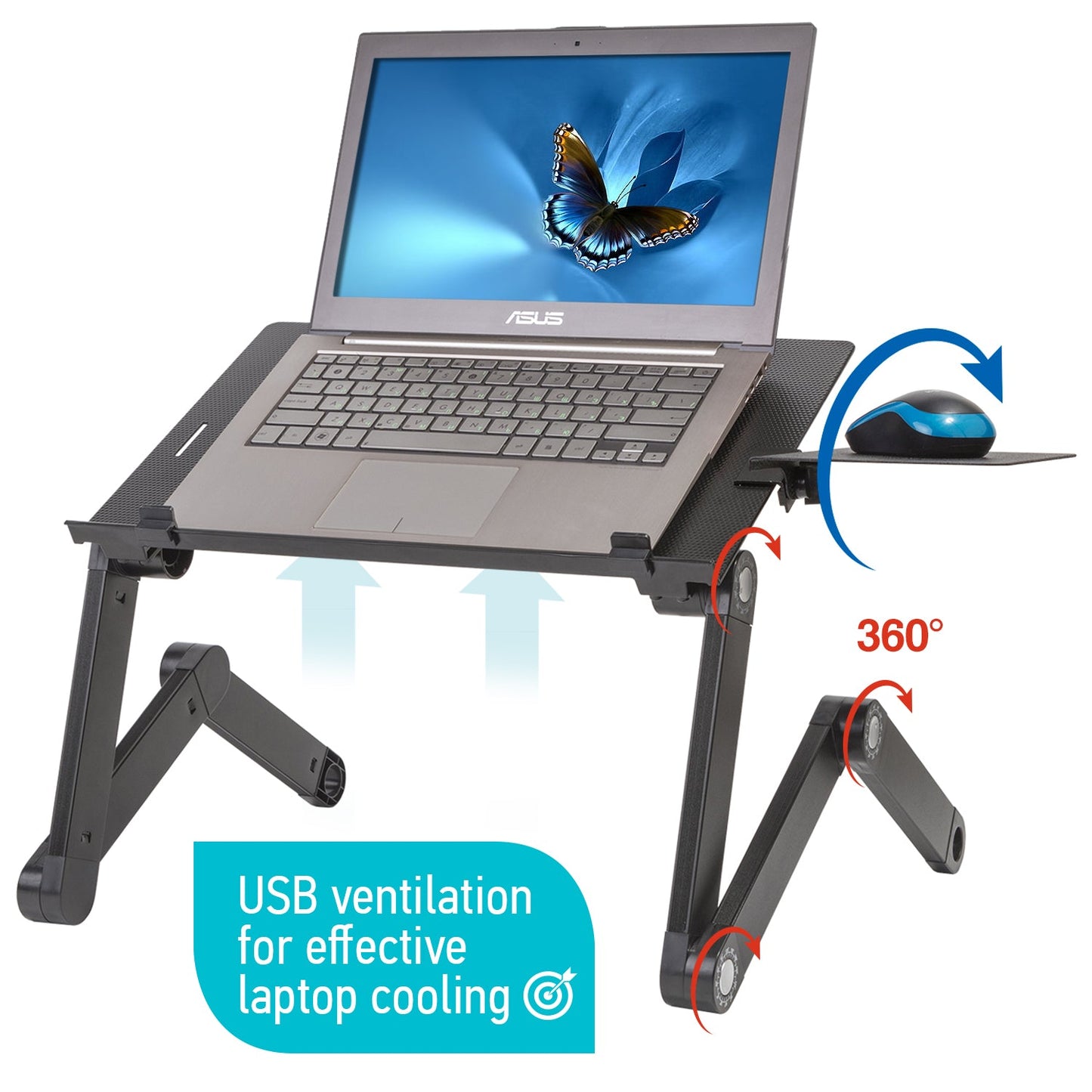 Sofá de mesa para laptop, mesa para laptop, mesa para laptop ajustável em altura, mesa para laptop dobrável, bandeja para mouse, WonderWorker Einstein, 6