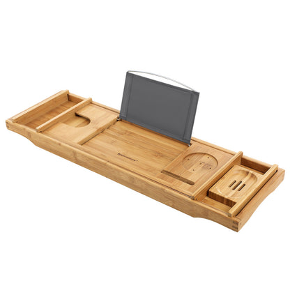 Bandeja de banho de bambu com porta-copos, suporte para livros e porta-saboneteira, SONGMICS, 3