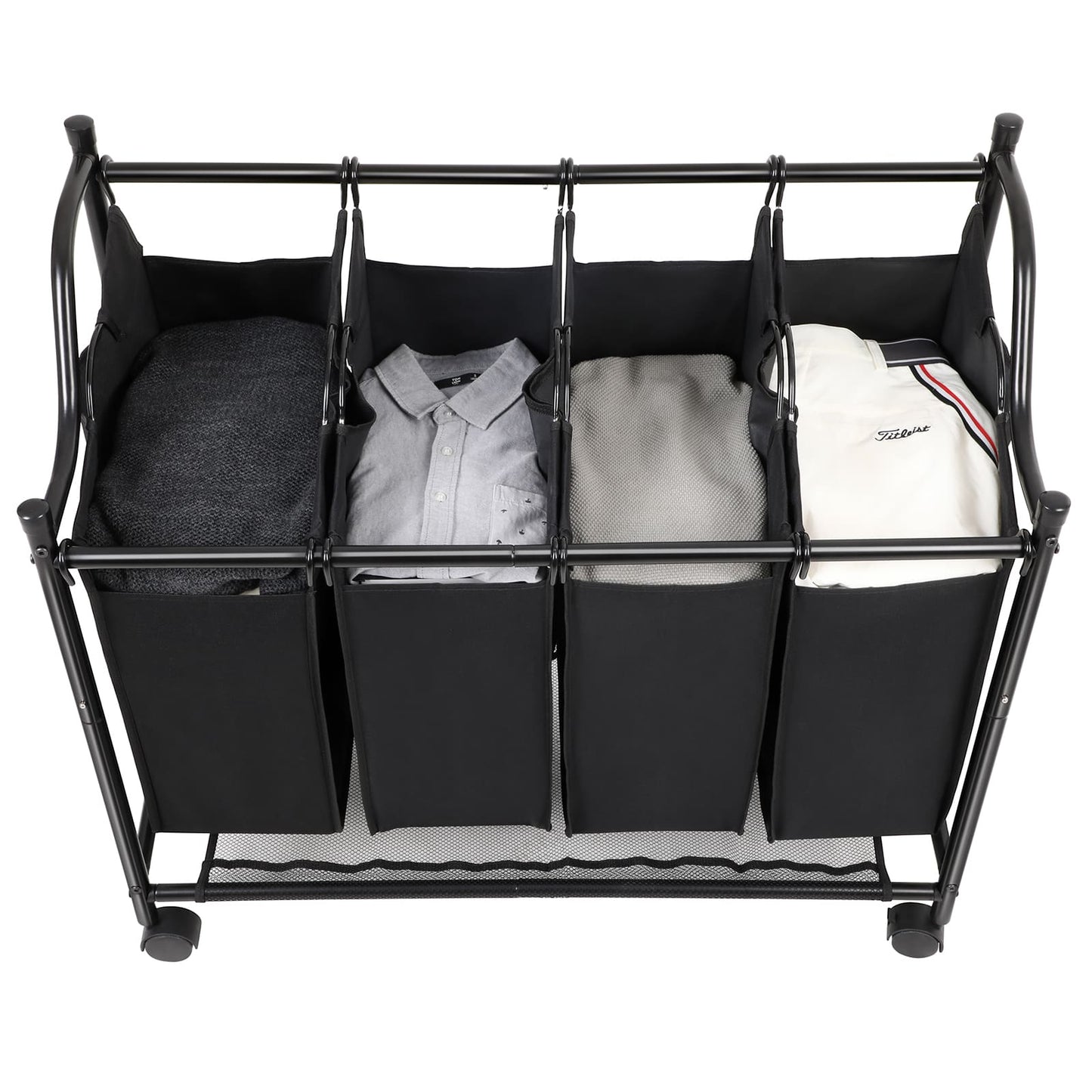 Cesto para roupa suja, classificador de roupa, classificador de roupa 4 compartimentos, com rodas, 4x35 L, preto, SONGMICS, 3