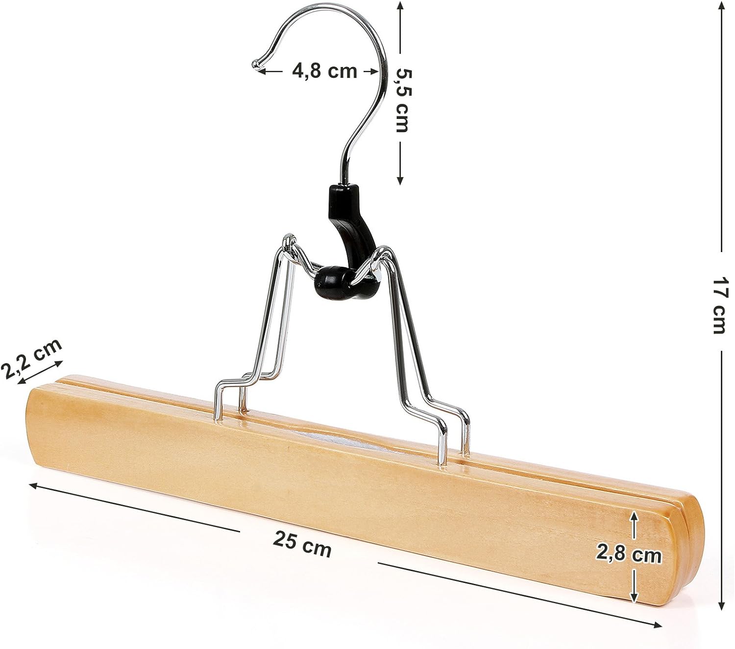 Cabides para roupas de madeira, tensores para calças, pacote de 12, antiderrapantes, ganchos cromados, SONGMICS, 6