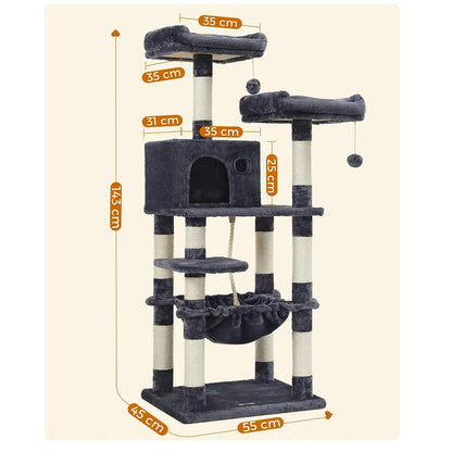 Árvore para gatos, 143 cm de altura, árvore para gatos com 11 postes para arranhar, FEANDREA, 6